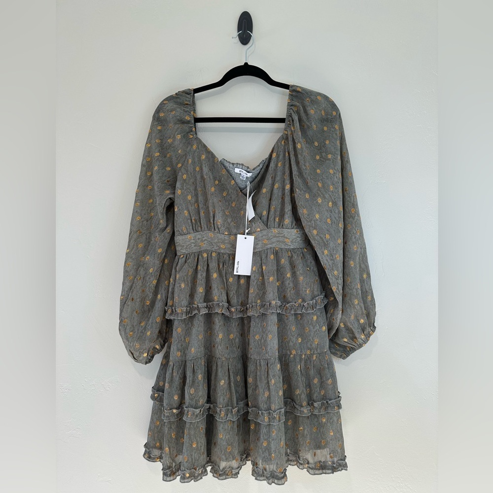 BTFL-life NWT Gray and Gold Polka Dot Women's Dress